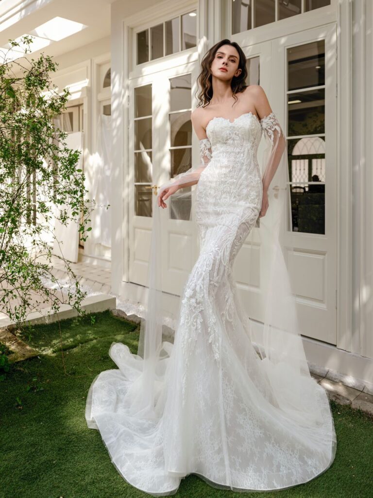 wedding dresses showroom ivory satin gown